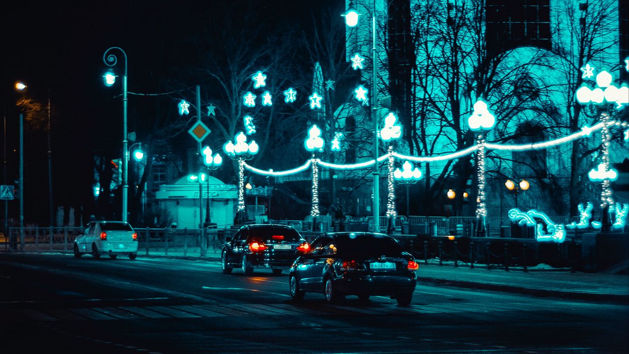 Wallpaper cars, night city, traffic, lighting, street