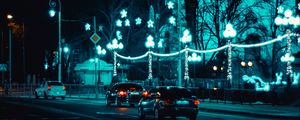 Preview wallpaper cars, night city, traffic, lighting, street