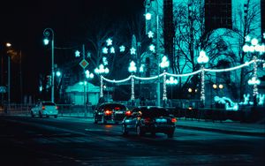 Preview wallpaper cars, night city, traffic, lighting, street