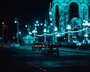 Preview wallpaper cars, night city, traffic, lighting, street