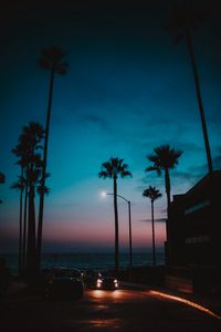 Preview wallpaper cars, palm trees, sunset, night, tropics