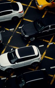 Preview wallpaper cars, parking, asphalt, aerial view