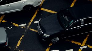Preview wallpaper cars, parking, asphalt, aerial view