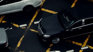 Preview wallpaper cars, parking, asphalt, aerial view