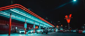 Preview wallpaper cars, parking, backlight, neon, night