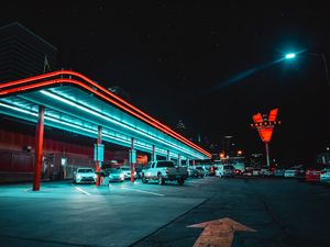 Preview wallpaper cars, parking, backlight, neon, night