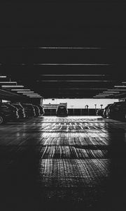 Preview wallpaper cars, parking, dark, black and white