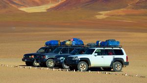 Preview wallpaper cars, parking, desert, mountains, camping