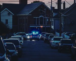 Preview wallpaper cars, police, lights, street, city