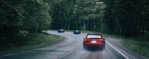 Preview wallpaper cars, pursuit, road, forest