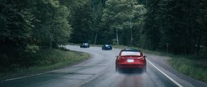 Preview wallpaper cars, pursuit, road, forest