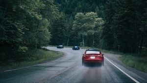 Preview wallpaper cars, pursuit, road, forest