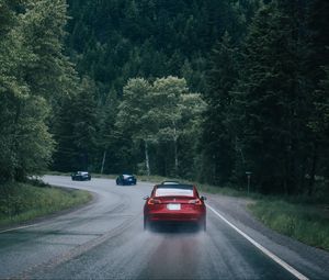 Preview wallpaper cars, pursuit, road, forest