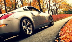 Preview wallpaper cars, road, autumn