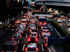 Preview wallpaper cars, road, city, buildings