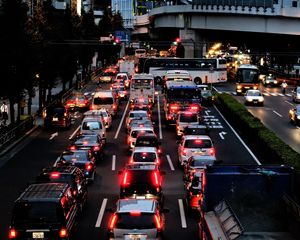 Preview wallpaper cars, road, city, buildings