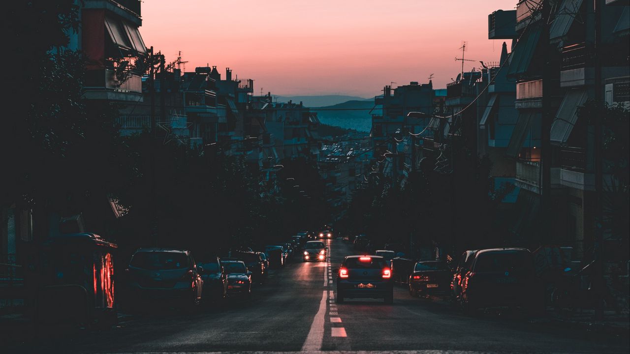 Wallpaper cars, road, dusk, city