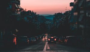 Preview wallpaper cars, road, dusk, city