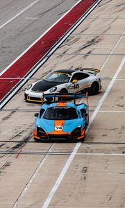 Preview wallpaper cars, sports cars, race, track, aerial view