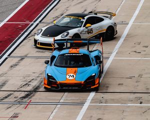 Preview wallpaper cars, sports cars, race, track, aerial view