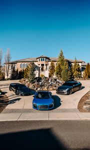 Preview wallpaper cars, sports cars, road, building