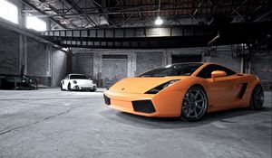 Preview wallpaper cars, style, lamborghini, orange, garage