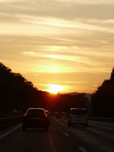 Preview wallpaper cars, track, sunset, road, traffic