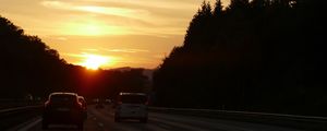 Preview wallpaper cars, track, sunset, road, traffic