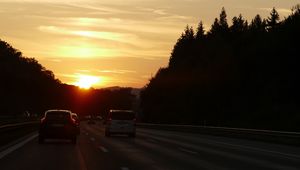 Preview wallpaper cars, track, sunset, road, traffic