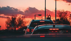 Preview wallpaper cars, view, traffic, dusk, dark