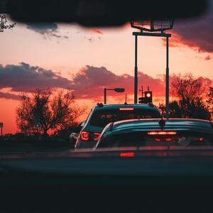 Preview wallpaper cars, view, traffic, dusk, dark