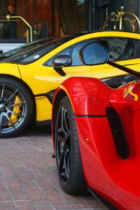 Preview wallpaper cars, yellow, red, sports car, wheel