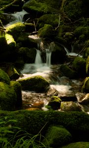 Preview wallpaper cascade st-nicholas, france, waterfall, rocks, plants, landscape, nature