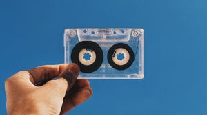 Preview wallpaper cassette, retro, hand, sky
