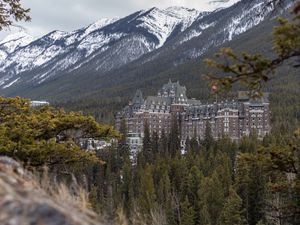 Preview wallpaper castle, architecture, building, mountains, slope