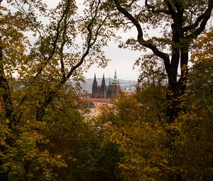 Preview wallpaper castle, architecture, city, forest