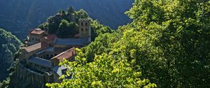 Preview wallpaper castle, architecture, forest, trees