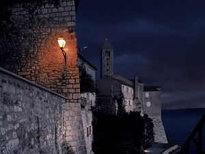 Preview wallpaper castle, architecture, lights, night, dark