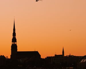 Preview wallpaper castle, architecture, silhouette, sunset