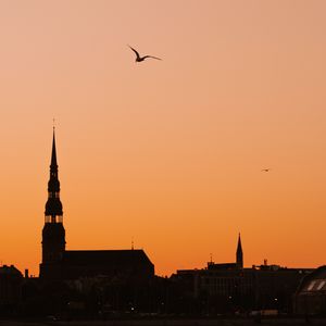 Preview wallpaper castle, architecture, silhouette, sunset