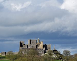 Preview wallpaper castle, architecture, trees, sky, clouds