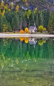 Preview wallpaper castle, autumn, trees, reflection