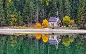 Preview wallpaper castle, autumn, trees, reflection