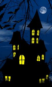 Preview wallpaper castle, bats, night, dark, art