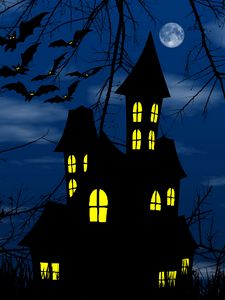 Preview wallpaper castle, bats, night, dark, art