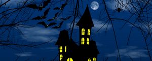 Preview wallpaper castle, bats, night, dark, art