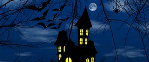 Preview wallpaper castle, bats, night, dark, art