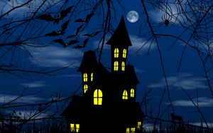 Preview wallpaper castle, bats, night, dark, art