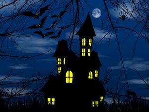 Preview wallpaper castle, bats, night, dark, art