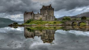 Preview wallpaper castle, bridge, lonely, water